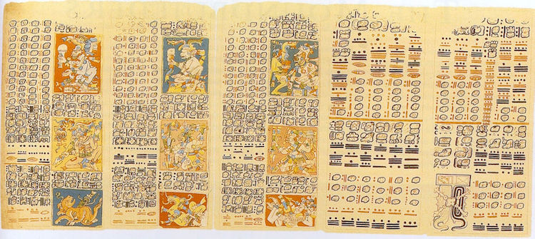 Dresden Kodeksi olarak adlandırılan Maya yazıtında yer alan Venüs’ün evrelerinin detaylı kayıtları. Kayıtlar 46-50.sayfalarda yer alıyor. Venüs Tablosu olarak bilinen tabloda yer alan kayıtların dini ritüellerin gezegenin döngüsüne göre ayarlanması için tutulduğu tahmin ediliyor. F: Alexander von Humboldt/Wikimedia Commons