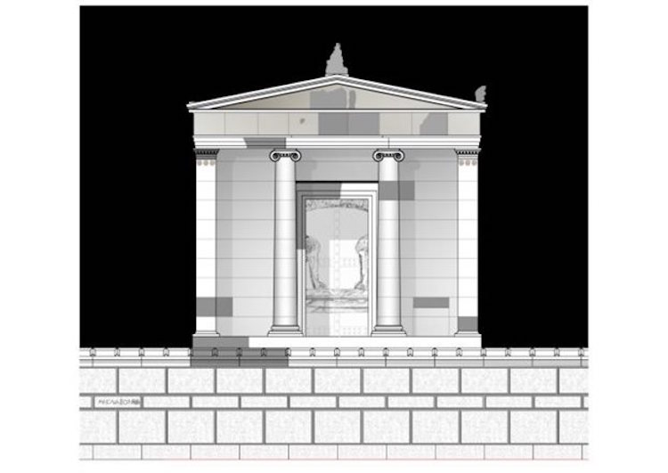 Amphipolis mezarının dışardan görünümü. 